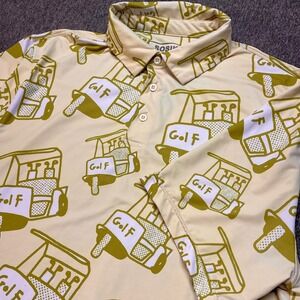 Sosik Mens Golf Cart Print Performance Polo Shirt Yellow‎ Green Large